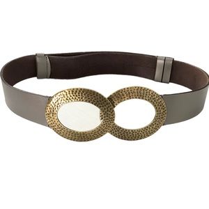 CHICOS Adjustable Belt Genuine Leather Taupe with Bronze Buckle 26-41 inches